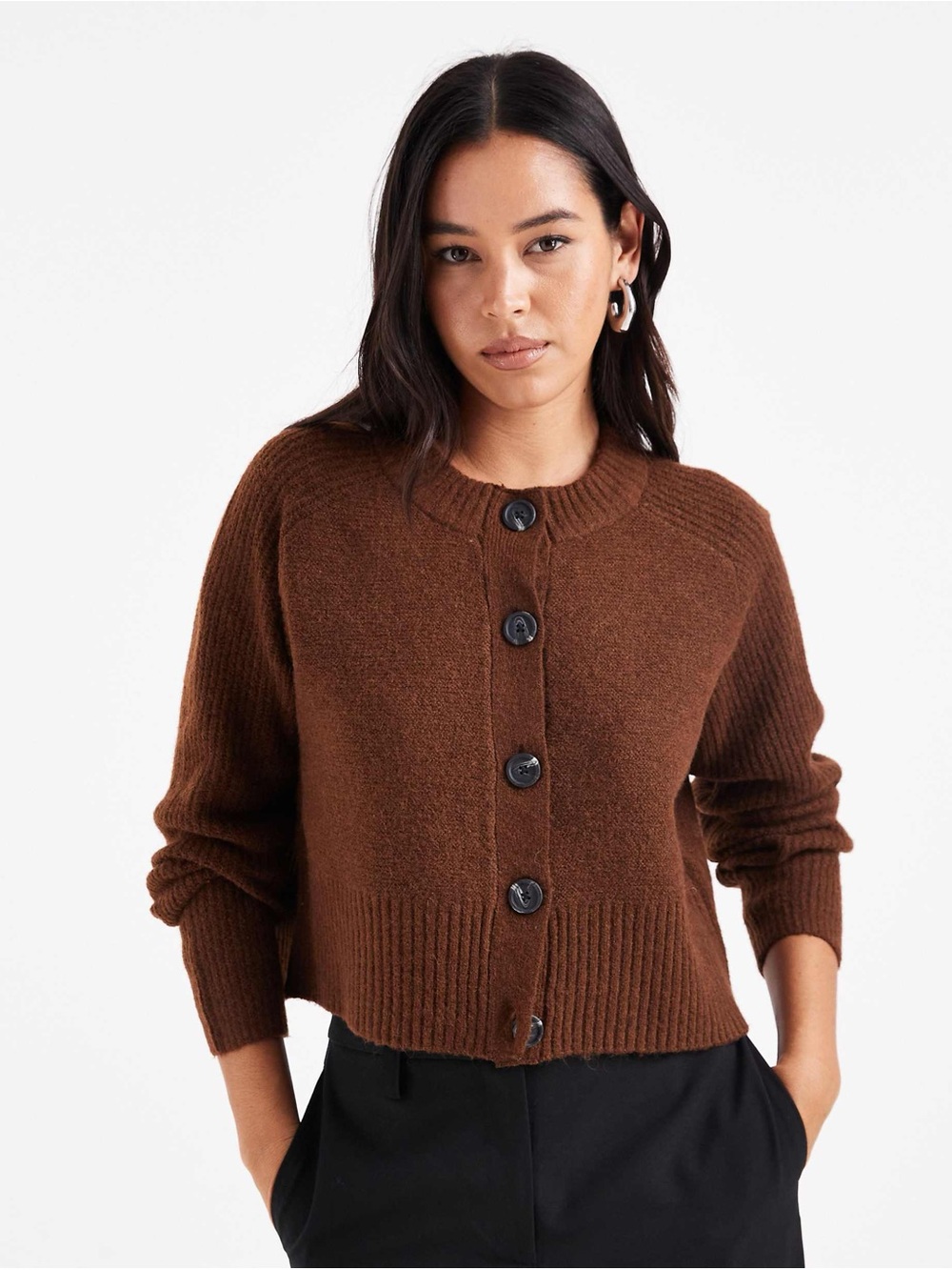 Vero Moda Cardigan With Ribbed Trim Size Small‎ Warm Chocolate Brown NWOT